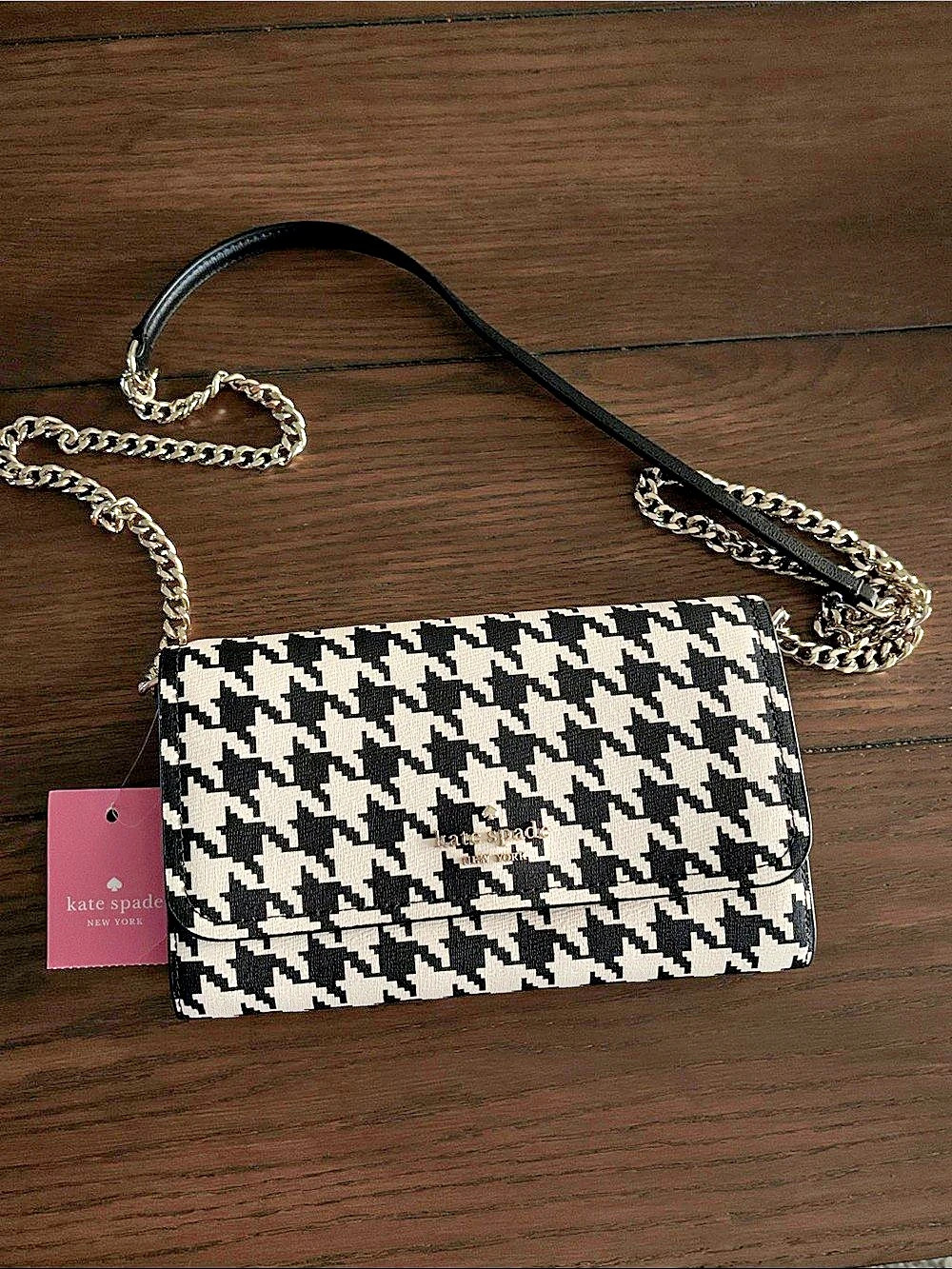 kate spade Houndstooth Chain Shoulder Bag in Black & White NWT